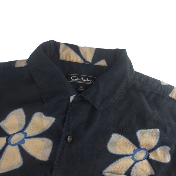 Quicksilver Silver Edition Mens‎ XL Black Floral Button Front Short Sleeve Shirt - Picture 1 of 6
